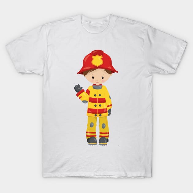 Fireman, Firefighter, Firefighting, Brown Hair T-Shirt by Jelena Dunčević